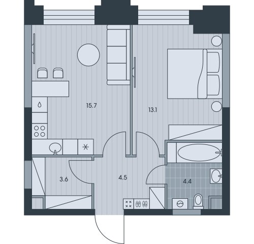 2-комнатная квартира (евро) без отделки, 41.3 м2, 31 этаж, сдача 3 квартал 2025 г., ЖК EVER, корпус 6 - объявление 2331842 - фото №1