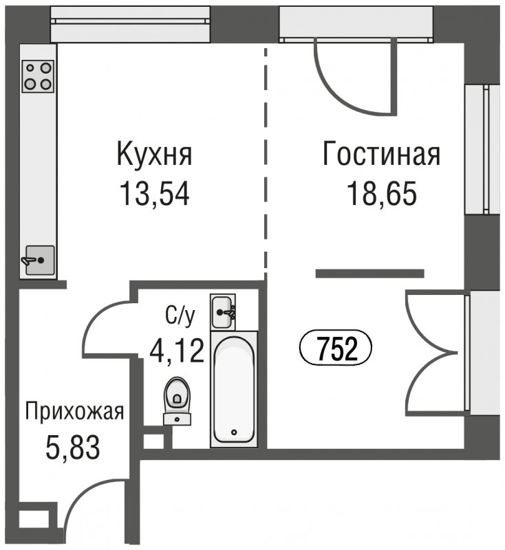1-комнатная квартира без отделки, 42.14 м2, 13 этаж, сдача 3 квартал 2023 г., ЖК AFI Park Воронцовский, корпус 1 - объявление 1637196 - фото №1