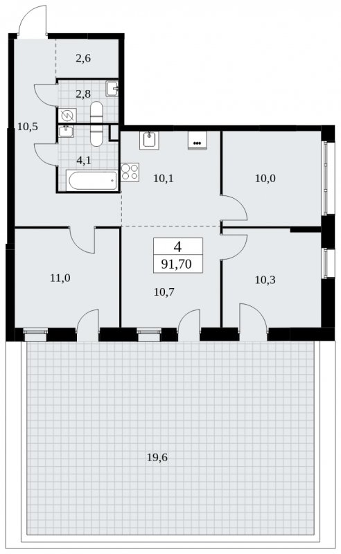 4-комнатная квартира (евро) без отделки, 91.7 м2, 2 этаж, сдача 2 квартал 2025 г., ЖК Дзен-кварталы, корпус 2.3 - объявление 1932507 - фото №1