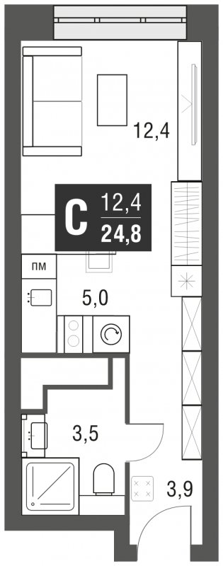 Студия с полной отделкой, 24.8 м2, 25 этаж, сдача 2 квартал 2024 г., ЖК AFI Tower, корпус 1 - объявление 1930928 - фото №1