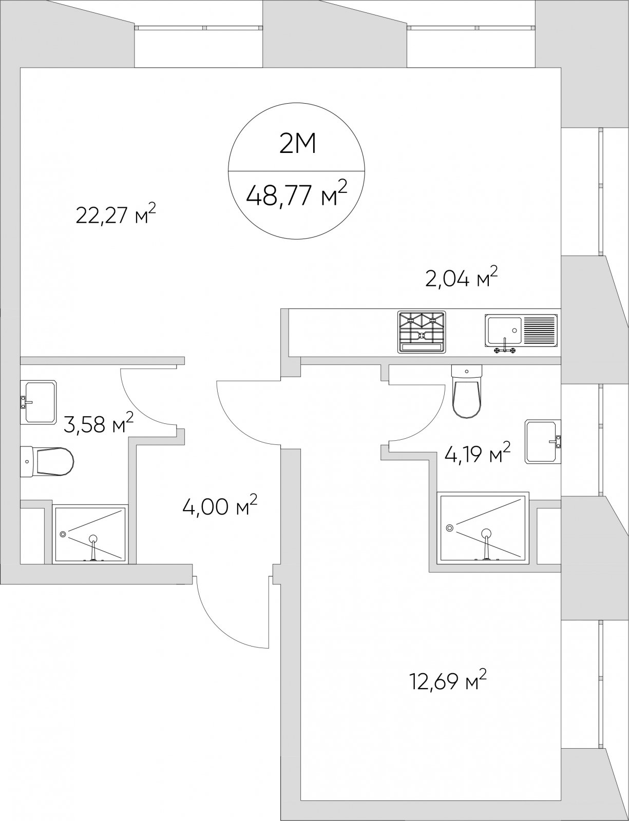 2-комнатные апартаменты без отделки, 48.77 м2, 6 этаж, дом сдан, ЖК N'ICE LOFT, корпус 1 - объявление 2418681 - фото №1