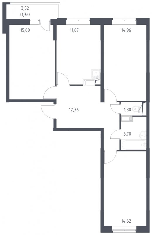 3-комнатная квартира с полной отделкой, 75.97 м2, 16 этаж, сдача 2 квартал 2022 г., ЖК Пригород Лесное, корпус 57 - объявление 1300495 - фото №1