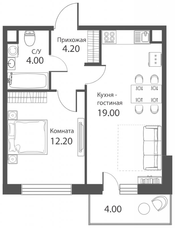 2-комнатная квартира (евро) с частичной отделкой, 40.6 м2, 2 этаж, сдача 2 квартал 2022 г., ЖК Аквилон PARK, корпус 1 - объявление 1275737 - фото №1