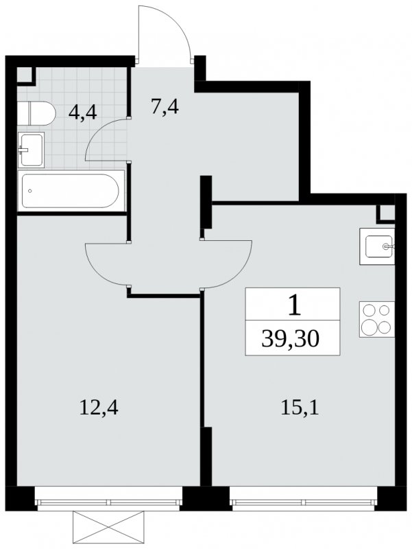 1-комнатная квартира без отделки, 39.3 м2, 2 этаж, сдача 2 квартал 2024 г., ЖК Прокшино, корпус 6.1 - объявление 1662555 - фото №1
