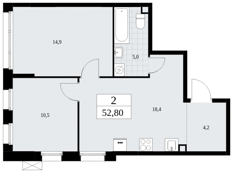 2-комнатная квартира без отделки, 68.7 м2, 2 этаж, сдача 1 квартал 2025 г., ЖК Дзен-кварталы, корпус 1.3 - объявление 1895805 - фото №1