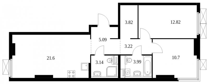 2-комнатная квартира с полной отделкой, 64.38 м2, 14 этаж, сдача 2 квартал 2024 г., ЖК Матвеевский Парк, корпус 1.6 - объявление 1611764 - фото №1