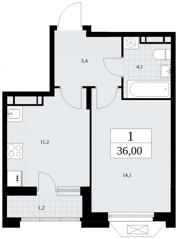 1-комнатная квартира без отделки, 36 м2, 13 этаж, сдача 1 квартал 2025 г., ЖК Бунинские кварталы, корпус 1.3 - объявление 1834617 - фото №1