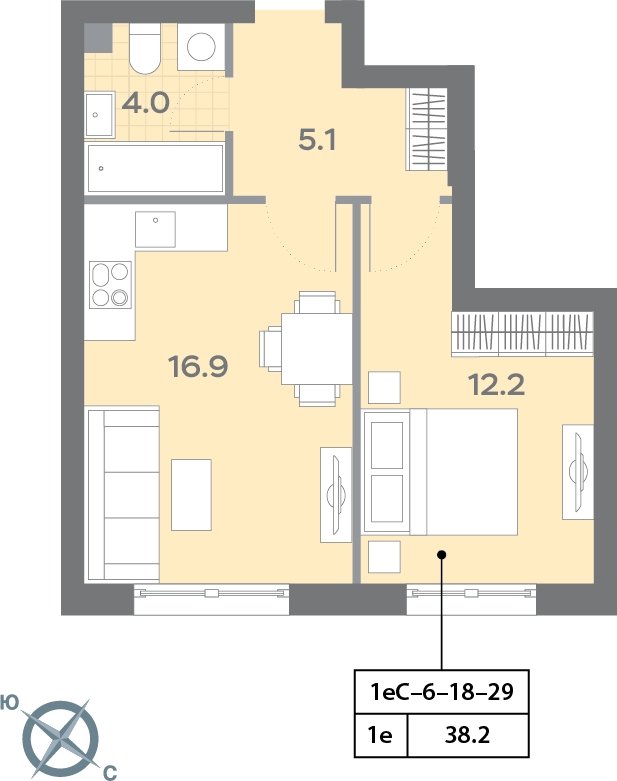 1-комнатная квартира с полной отделкой, 38.2 м2, 23 этаж, сдача 3 квартал 2025 г., ЖК Дмитровское небо, корпус 1 - объявление 2185424 - фото №1
