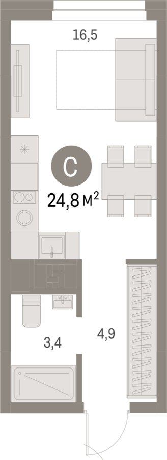 Студия с частичной отделкой, 24.81 м2, 4 этаж, дом сдан, ЖК Первый квартал, корпус 5 - объявление 2275298 - фото №1