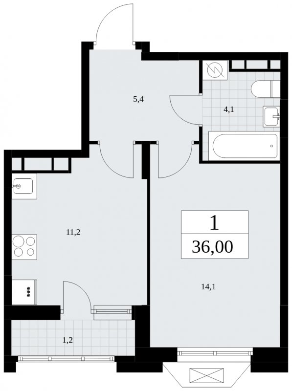 1-комнатная квартира без отделки, 36 м2, 12 этаж, сдача 1 квартал 2025 г., ЖК Бунинские кварталы, корпус 1.3 - объявление 1834612 - фото №1