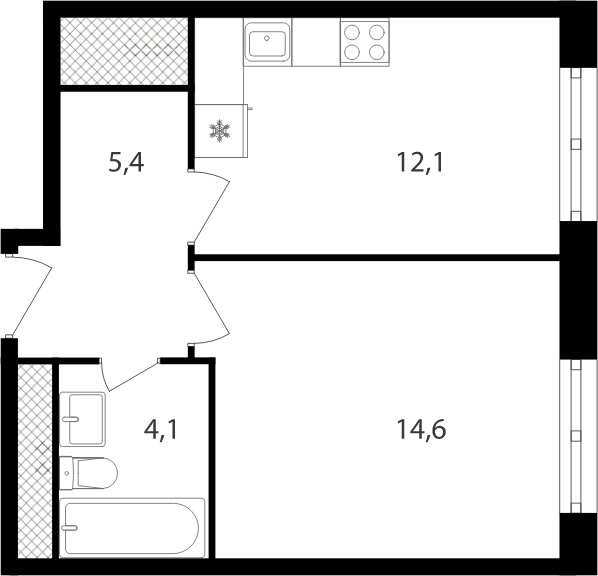 1-комнатная квартира без отделки, 36.1 м2, 13 этаж, дом сдан, ЖК Михалковский, корпус 1 - объявление 2104061 - фото №1