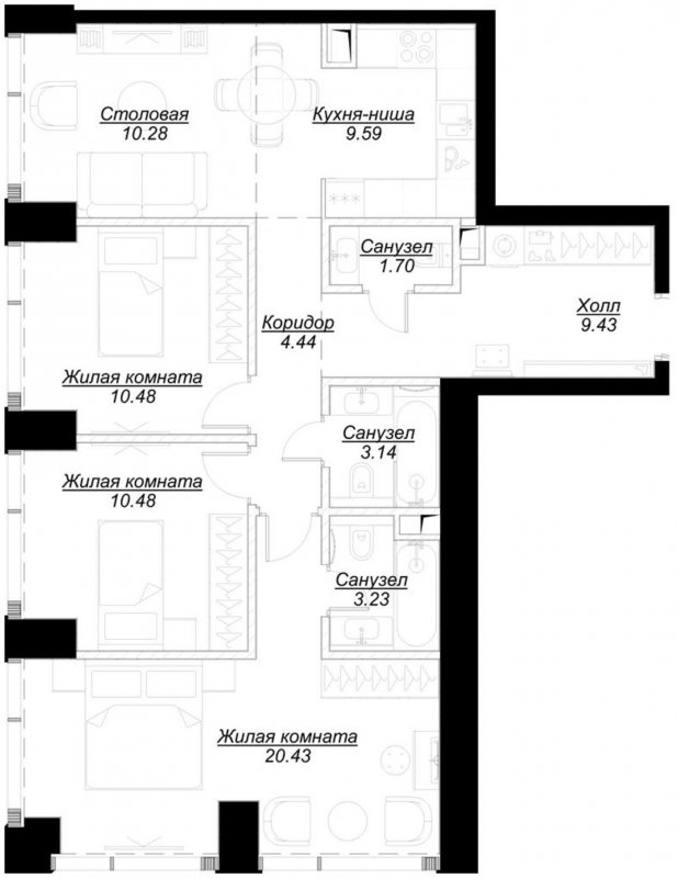 3-комнатная квартира с частичной отделкой, 82.97 м2, 2 этаж, сдача 4 квартал 2024 г., ЖК MOD, корпус Mod.D - объявление 1788476 - фото №1