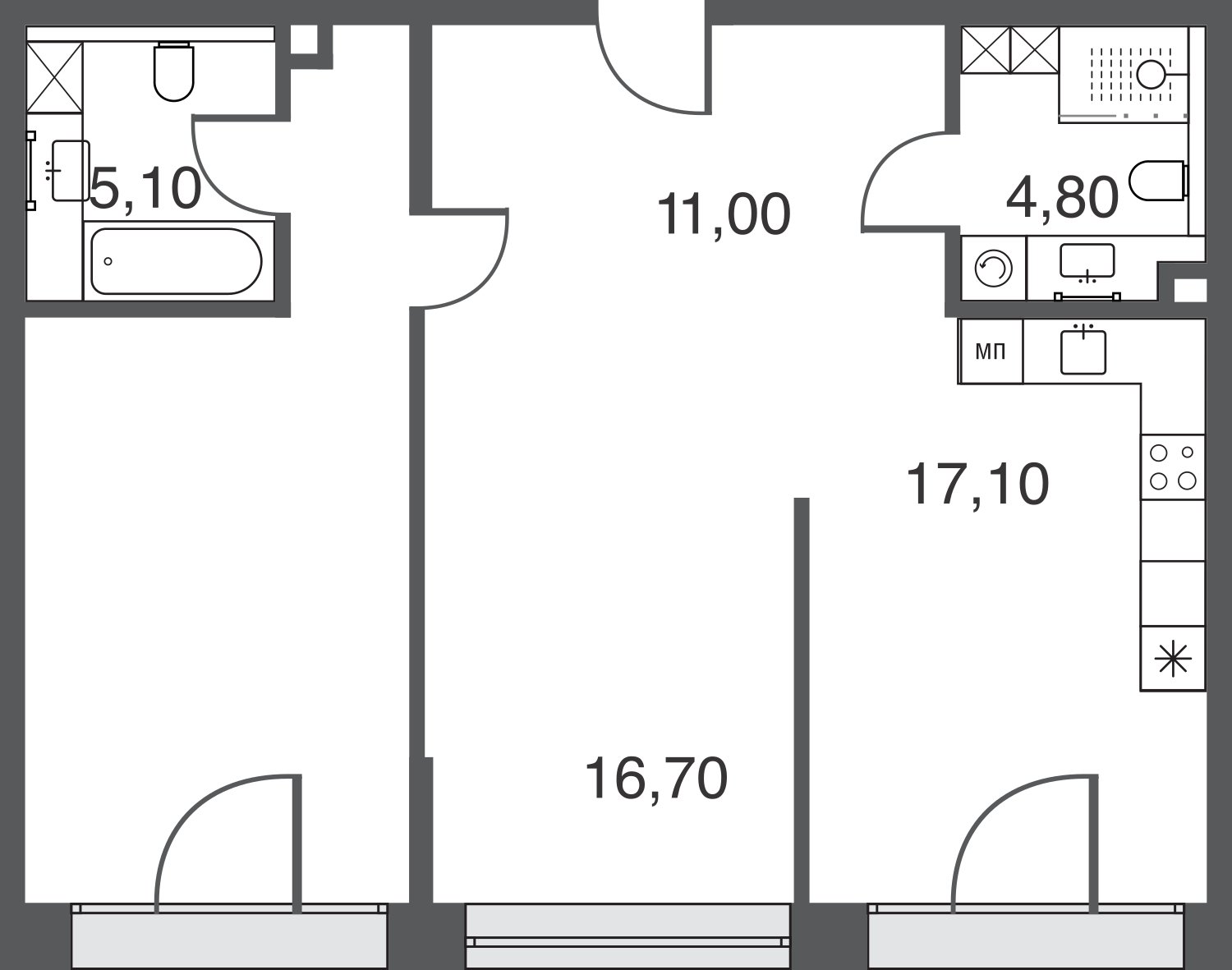 2-комнатная квартира без отделки, 73.4 м2, 25 этаж, дом сдан, ЖК AFI Park Воронцовский, корпус 1 - объявление 2428337 - фото №1