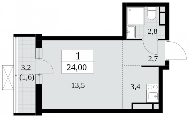 Студия с частичной отделкой, 24 м2, 8 этаж, сдача 3 квартал 2024 г., ЖК Прокшино, корпус 8.2 - объявление 1683793 - фото №1