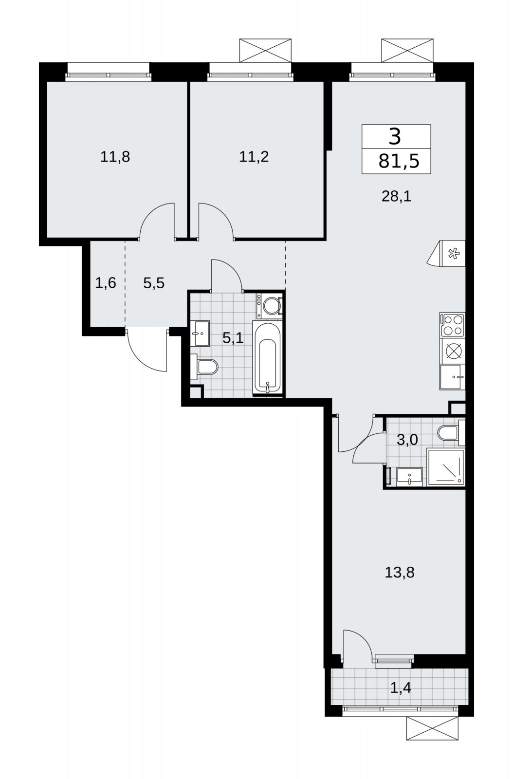 3-комнатная квартира без отделки, 81.5 м2, 2 этаж, сдача 2 квартал 2026 г., ЖК Скандинавия, корпус 25.4 - объявление 2284013 - фото №1
