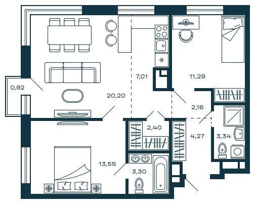 2-комнатная квартира (евро) без отделки, 67.8 м2, 8 этаж, сдача 2 квартал 2025 г., ЖК М_5, корпус 1 - объявление 1916963 - фото №1