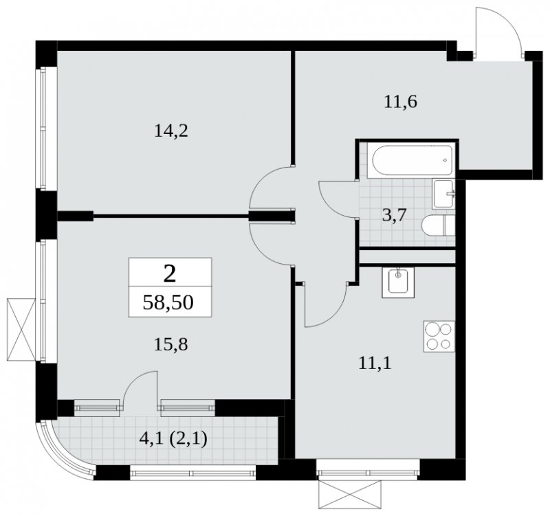 2-комнатная квартира с полной отделкой, 58.5 м2, 9 этаж, сдача 3 квартал 2024 г., ЖК Прокшино, корпус 8.3 - объявление 1683935 - фото №1