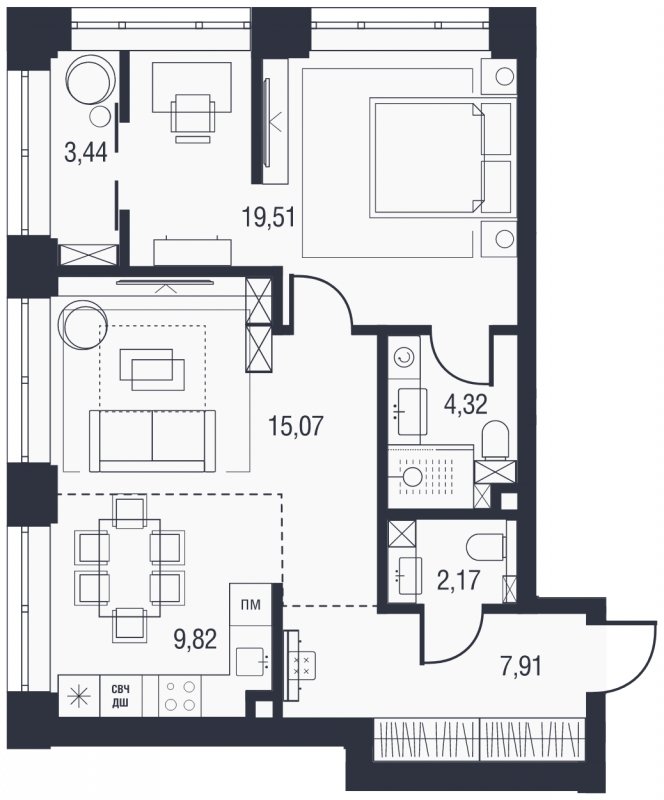 2-комнатная квартира (евро) без отделки, 62.36 м2, 8 этаж, сдача 3 квартал 2023 г., ЖК AFI Park Воронцовский, корпус 4 - объявление 1747547 - фото №1