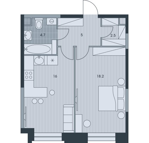 2-комнатная квартира без отделки, 46.6 м2, 19 этаж, дом сдан, ЖК EVER, корпус 1 - объявление 2331672 - фото №1