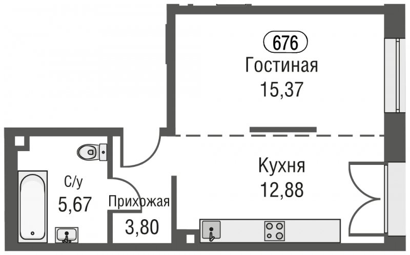 1-комнатная квартира без отделки, 37.72 м2, 6 этаж, сдача 3 квартал 2023 г., ЖК AFI Park Воронцовский, корпус 1 - объявление 1637160 - фото №1