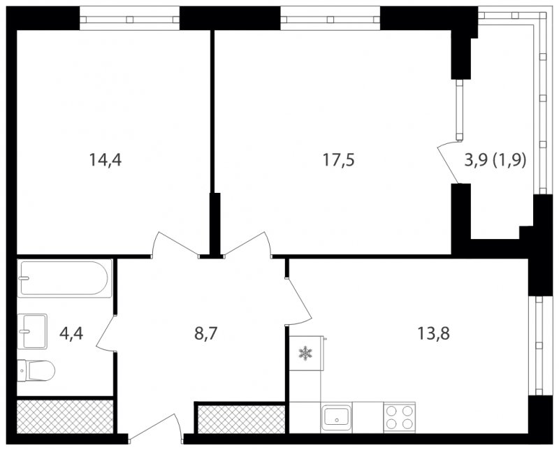 2-комнатная квартира без отделки, 60.7 м2, 7 этаж, дом сдан, ЖК Михалковский, корпус 1 - объявление 2210937 - фото №1