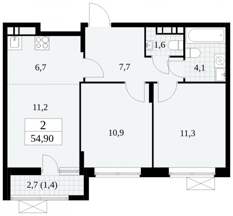 3-комнатная квартира (евро) с полной отделкой, 54.9 м2, 18 этаж, сдача 1 квартал 2025 г., ЖК Прокшино, корпус 5.2.2 - объявление 1751284 - фото №1