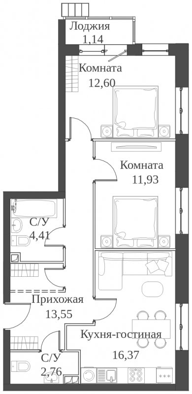 3-комнатная квартира (евро) с частичной отделкой, 62.76 м2, 2 этаж, сдача 2 квартал 2023 г., ЖК Аквилон Митино, корпус 4 - объявление 1651828 - фото №1