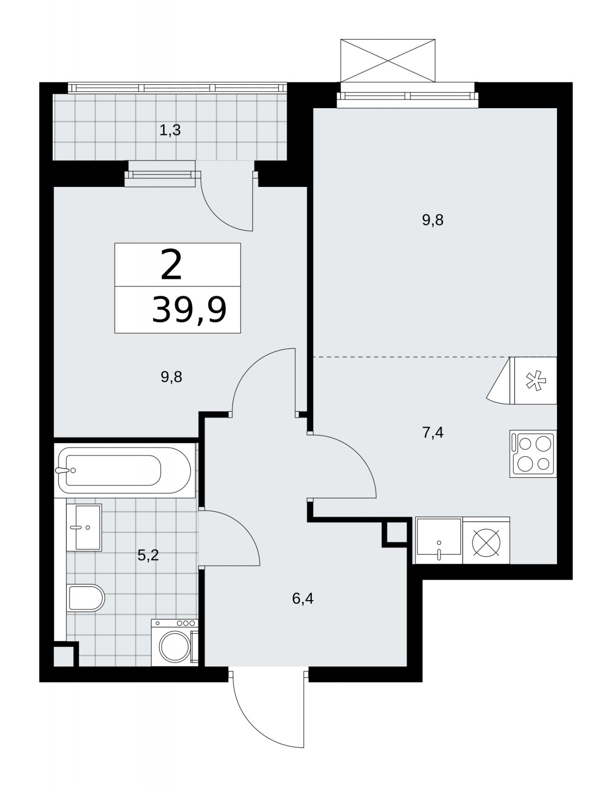 2-комнатная квартира (евро) с частичной отделкой, 39.9 м2, 2 этаж, сдача 2 квартал 2026 г., ЖК Прокшино, корпус 11.2.3 - объявление 2270339 - фото №1