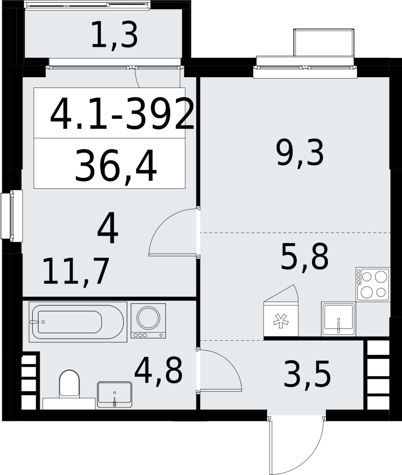 2-комнатная квартира (евро) с полной отделкой, 36.4 м2, 26 этаж, сдача 2 квартал 2027 г., ЖК Южные сады, корпус 4.1.2 - объявление 2392898 - фото №1
