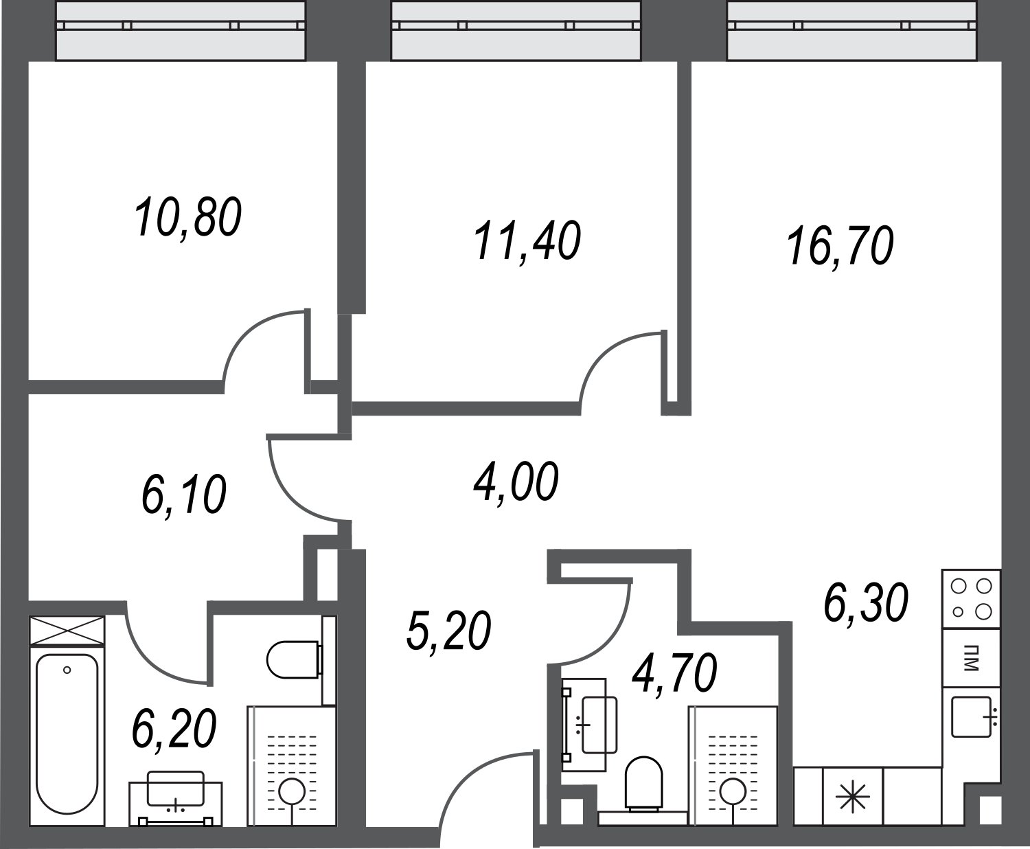 3-комнатная квартира без отделки, 71.4 м2, 23 этаж, дом сдан, ЖК AFI Park Воронцовский, корпус 4 - объявление 2422595 - фото №1