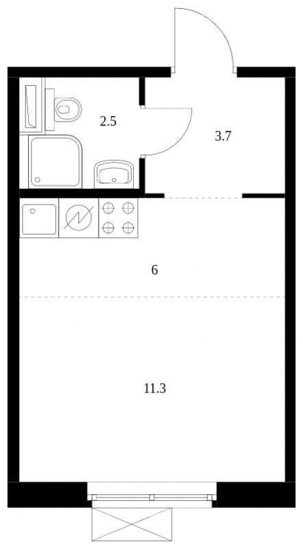 Студия с полной отделкой, 23.5 м2, 3 этаж, сдача 3 квартал 2023 г., ЖК Середневский лес, корпус 1.2 - объявление 1594749 - фото №1