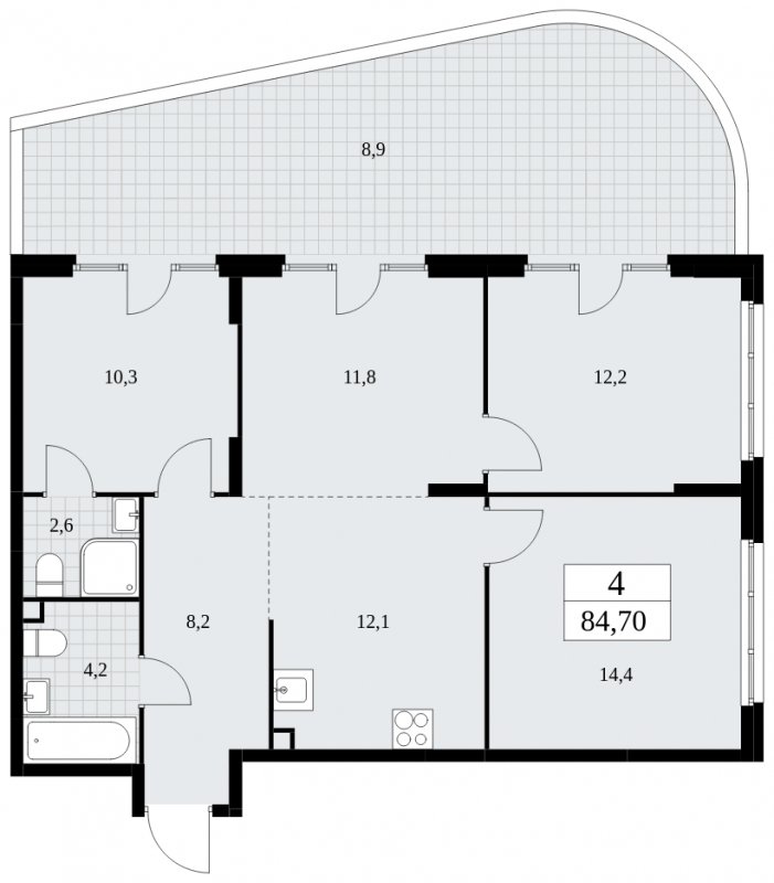 4-комнатная квартира (евро) без отделки, 84.7 м2, 2 этаж, сдача 4 квартал 2024 г., ЖК Скандинавия, корпус 36.2.2 - объявление 1779936 - фото №1