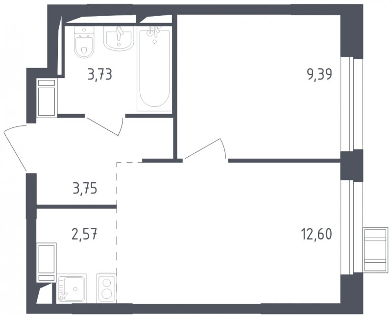 2-комнатная квартира с полной отделкой, 32.04 м2, 5 этаж, сдача 2 квартал 2023 г., ЖК Пригород Лесное, корпус 1.2 - объявление 1755856 - фото №1