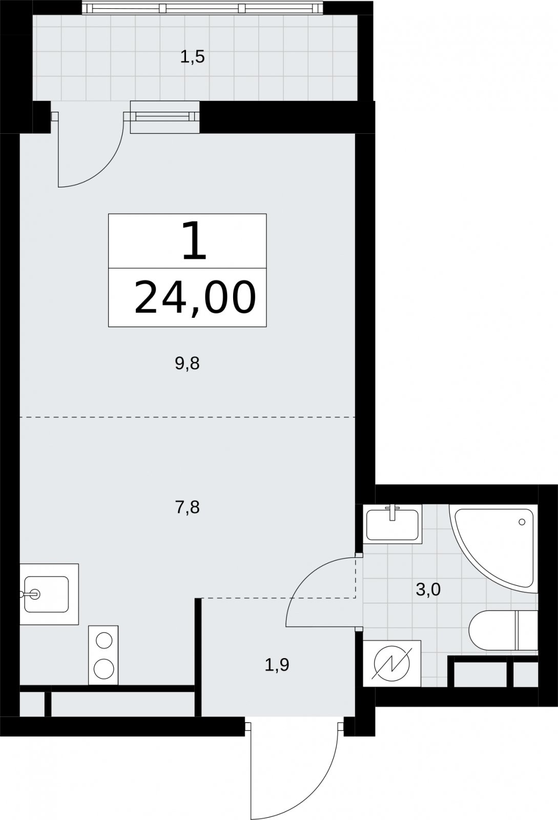 Студия с полной отделкой, 24 м2, 7 этаж, сдача 4 квартал 2026 г., ЖК Родные кварталы, корпус 1.2 - объявление 2317925 - фото №1