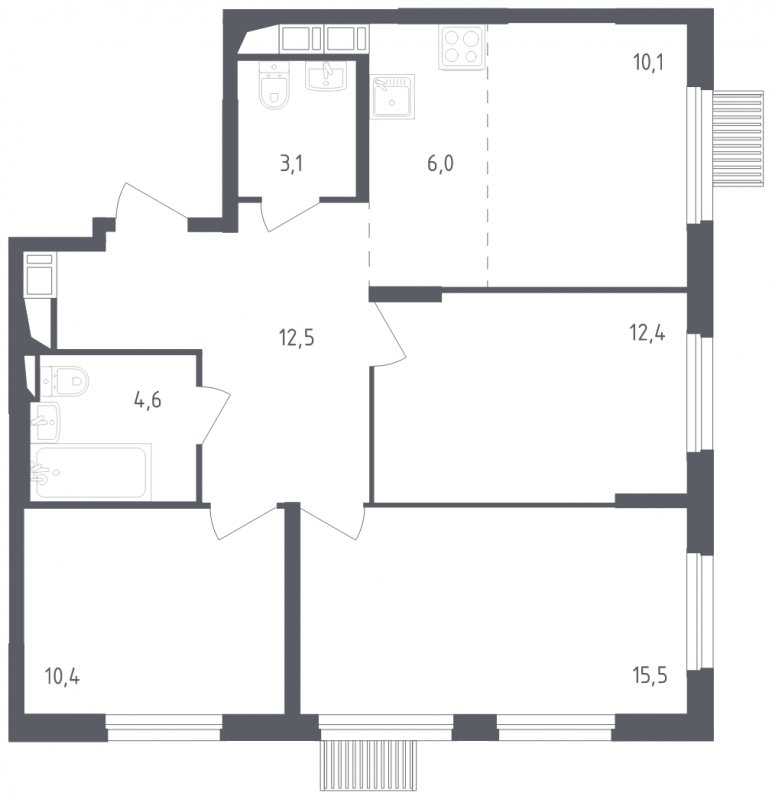 4-комнатная квартира с полной отделкой, 74.6 м2, 9 этаж, сдача 2 квартал 2024 г., ЖК Мытищи Парк, корпус 3 - объявление 1822534 - фото №1