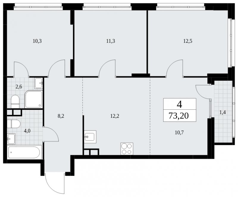 4-комнатная квартира (евро) с полной отделкой, 73.2 м2, 3 этаж, сдача 4 квартал 2024 г., ЖК Скандинавия, корпус 36.2.1 - объявление 1779818 - фото №1