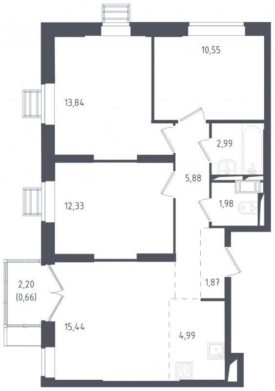 4-комнатная квартира с полной отделкой, 70.53 м2, 10 этаж, сдача 3 квартал 2024 г., ЖК Томилино Парк, корпус 5.1 - объявление 1830126 - фото №1