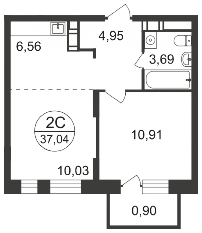 2-комнатная квартира с полной отделкой, 37.04 м2, 4 этаж, сдача 3 квартал 2023 г., ЖК Люберцы, корпус 66 - объявление 1566234 - фото №1