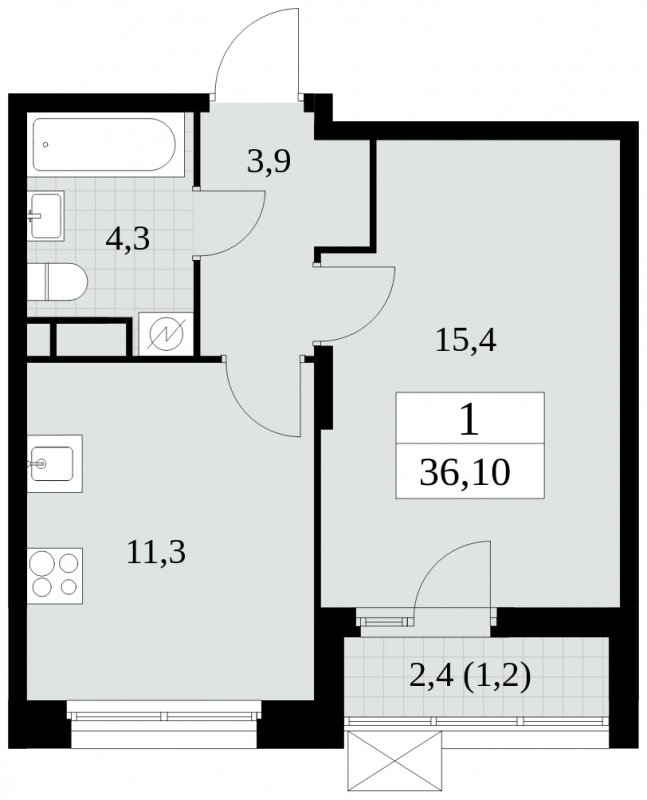 1-комнатная квартира без отделки, 36.1 м2, 6 этаж, сдача 4 квартал 2024 г., ЖК Скандинавия, корпус 2.27.3 - объявление 1840643 - фото №1
