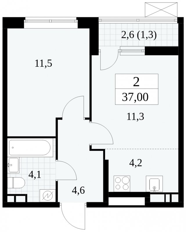 2-комнатная квартира (евро) без отделки, 37 м2, 8 этаж, сдача 1 квартал 2025 г., ЖК Прокшино, корпус 5.2.1 - объявление 1750992 - фото №1