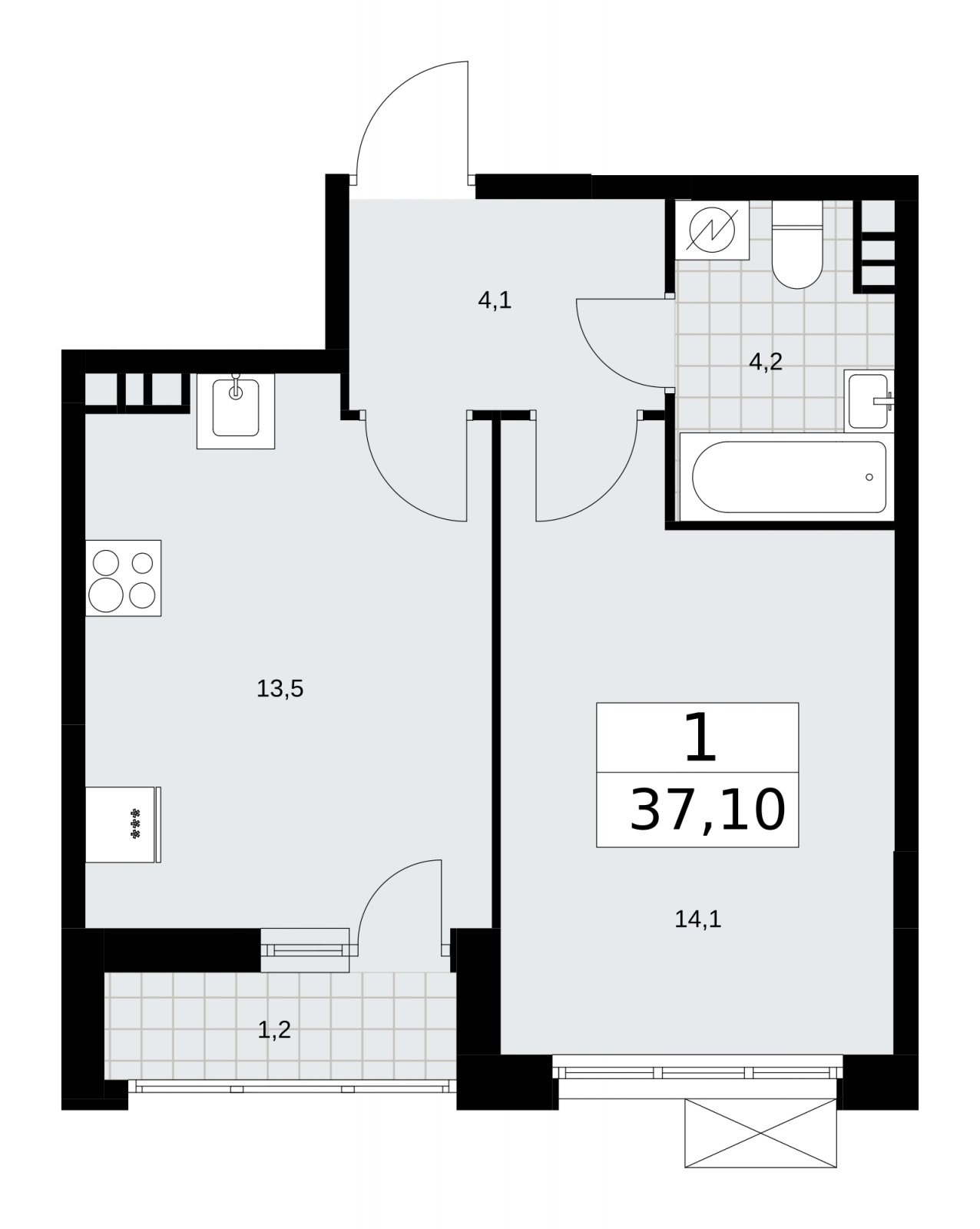 1-комнатная квартира с частичной отделкой, 37.1 м2, 4 этаж, сдача 4 квартал 2025 г., ЖК Скандинавия, корпус 28.4 - объявление 2202592 - фото №1