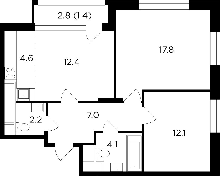 3-комнатная квартира без отделки, 61.61 м2, 20 этаж, дом сдан, ЖК Филатов Луг, корпус 3 - объявление 2007575 - фото №1