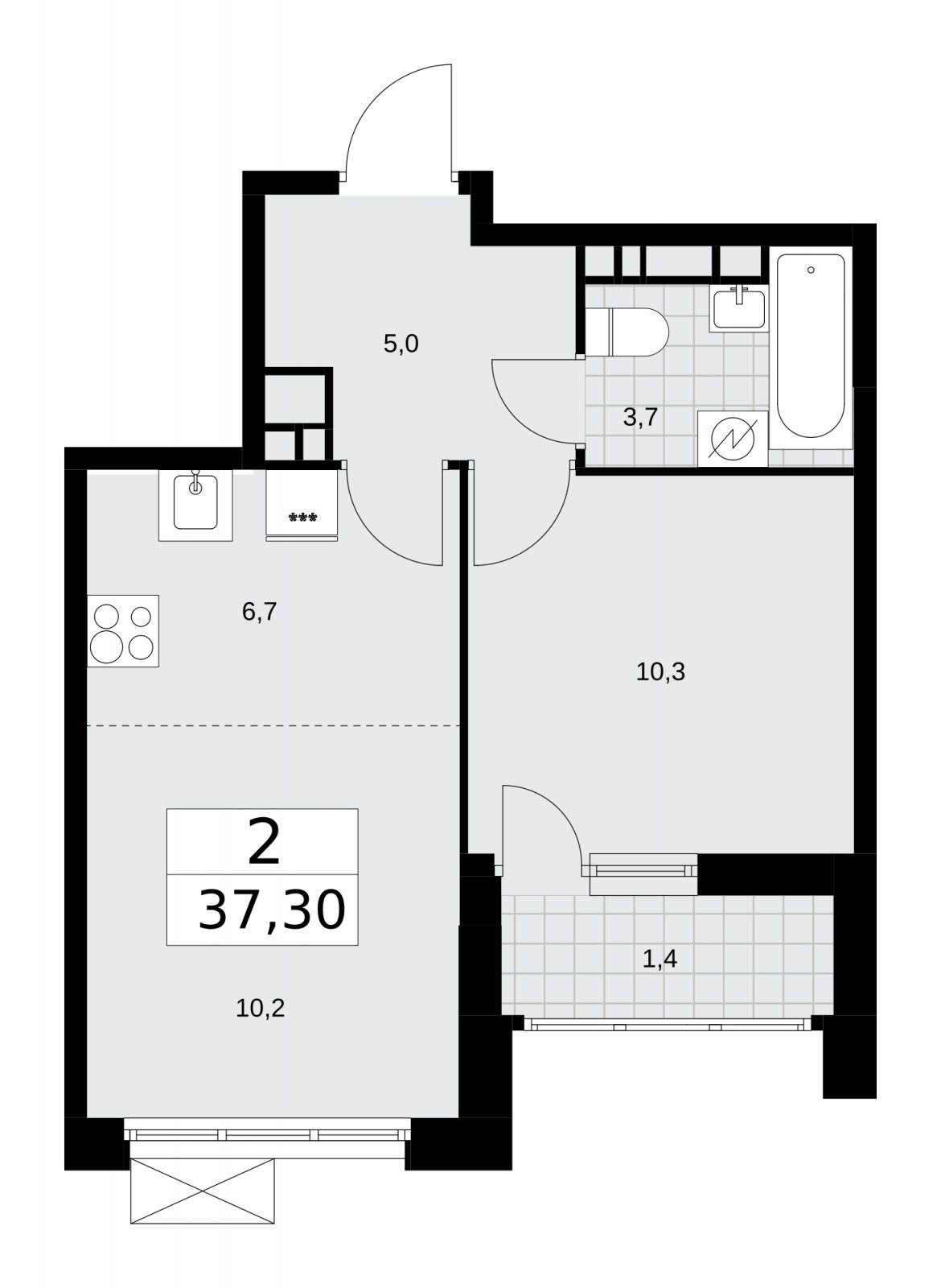 2-комнатная квартира (евро) без отделки, 37.3 м2, 16 этаж, сдача 3 квартал 2025 г., ЖК Скандинавия, корпус 28.2 - объявление 2202433 - фото №1