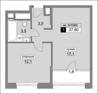1-комнатная квартира без отделки, 37.8 м2, 10 этаж, дом сдан, ЖК Румянцево-Парк, корпус 3 - объявление 1669057 - фото №1