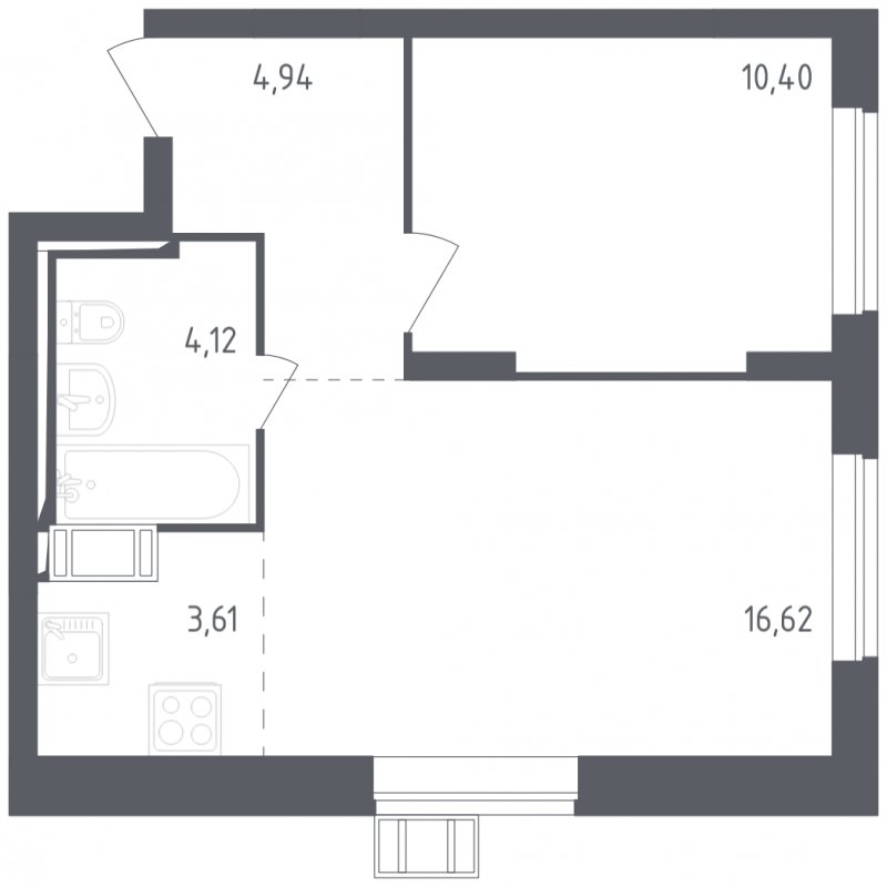 2-комнатная квартира с полной отделкой, 39.69 м2, 12 этаж, сдача 3 квартал 2023 г., ЖК Томилино Парк, корпус 4.1 - объявление 1667350 - фото №1