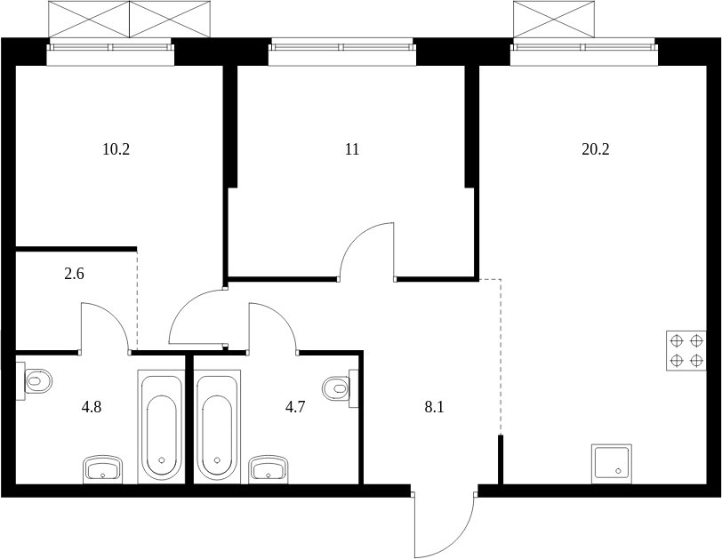 2-комнатная квартира без отделки, 61.6 м2, 10 этаж, сдача 4 квартал 2023 г., ЖК Holland park, корпус 11 - объявление 1996178 - фото №1