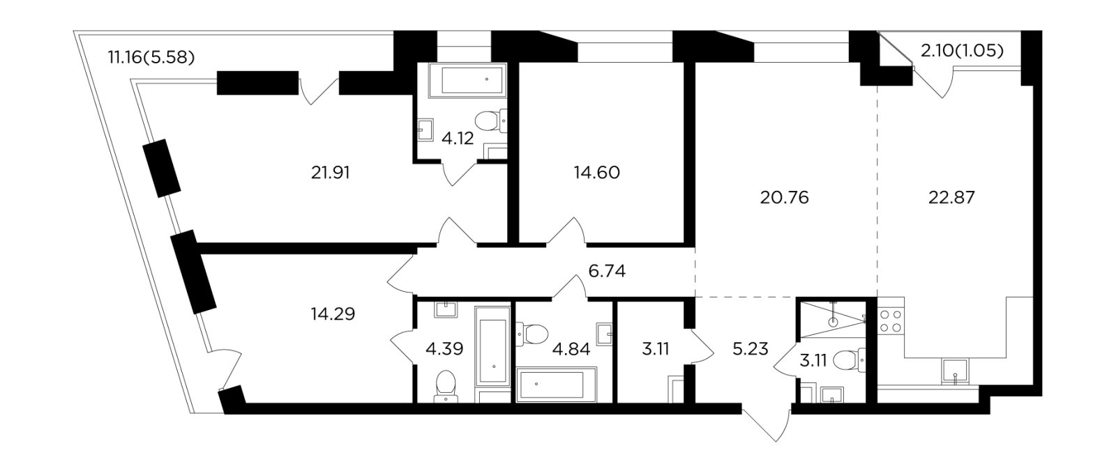 4-комнатная квартира с частичной отделкой, 132.6 м2, 11 этаж, дом сдан, ЖК FORIVER, корпус 8 - объявление 2371304 - фото №1