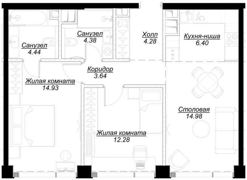 2-комнатная квартира с частичной отделкой, 65.21 м2, 33 этаж, сдача 4 квартал 2024 г., ЖК MOD, корпус Mod.M - объявление 1788407 - фото №1