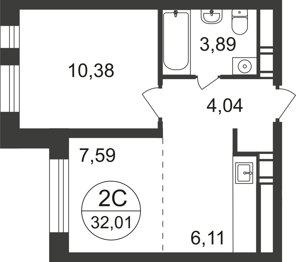 2-комнатная квартира с полной отделкой, 31.3 м2, 10 этаж, дом сдан, ЖК Люберцы, корпус 66 - объявление 2333232 - фото №1
