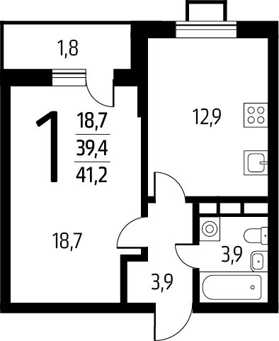 1-комнатная квартира с полной отделкой, 41.2 м2, 7 этаж, сдача 1 квартал 2025 г., ЖК Новые Ватутинки. Заречный, корпус 5/3 - объявление 2271738 - фото №1